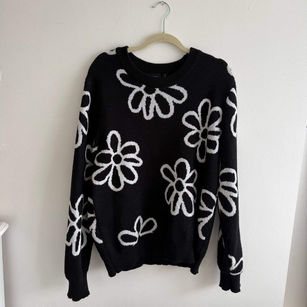 Wesc Black & White Floral Crewneck Sweater